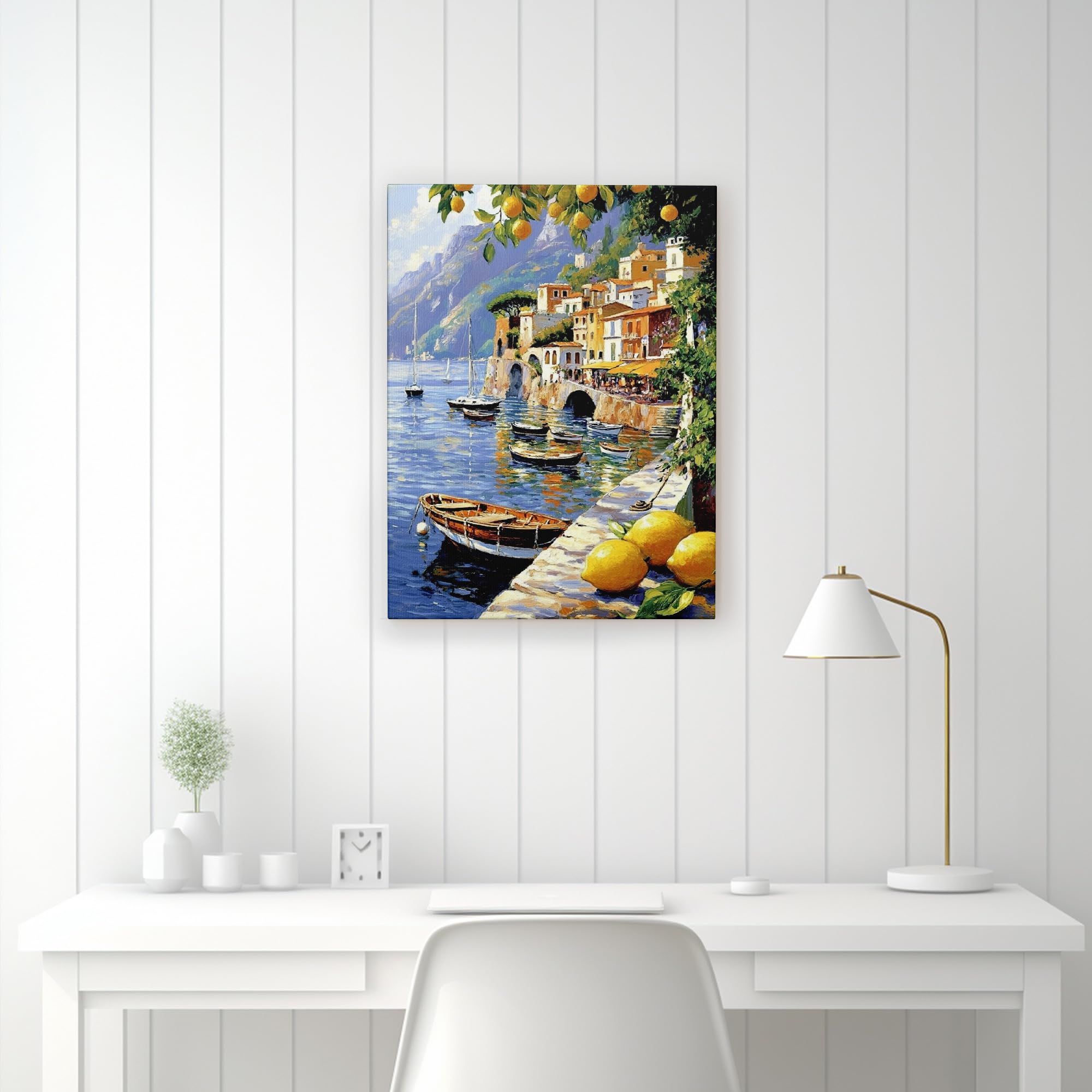 Amazon.com: Coastal Lemon Grove Canvas Wall Art, Yellow Blue