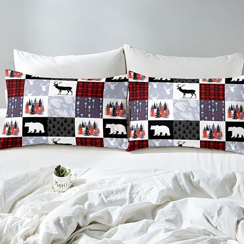 Miniatura 208 de Sábana bajera ajustable de oso de caza, juego de ropa de cama a cuadros de búfalo, sábanas de retazos de cabaña rústica para niños, niños, Multi
