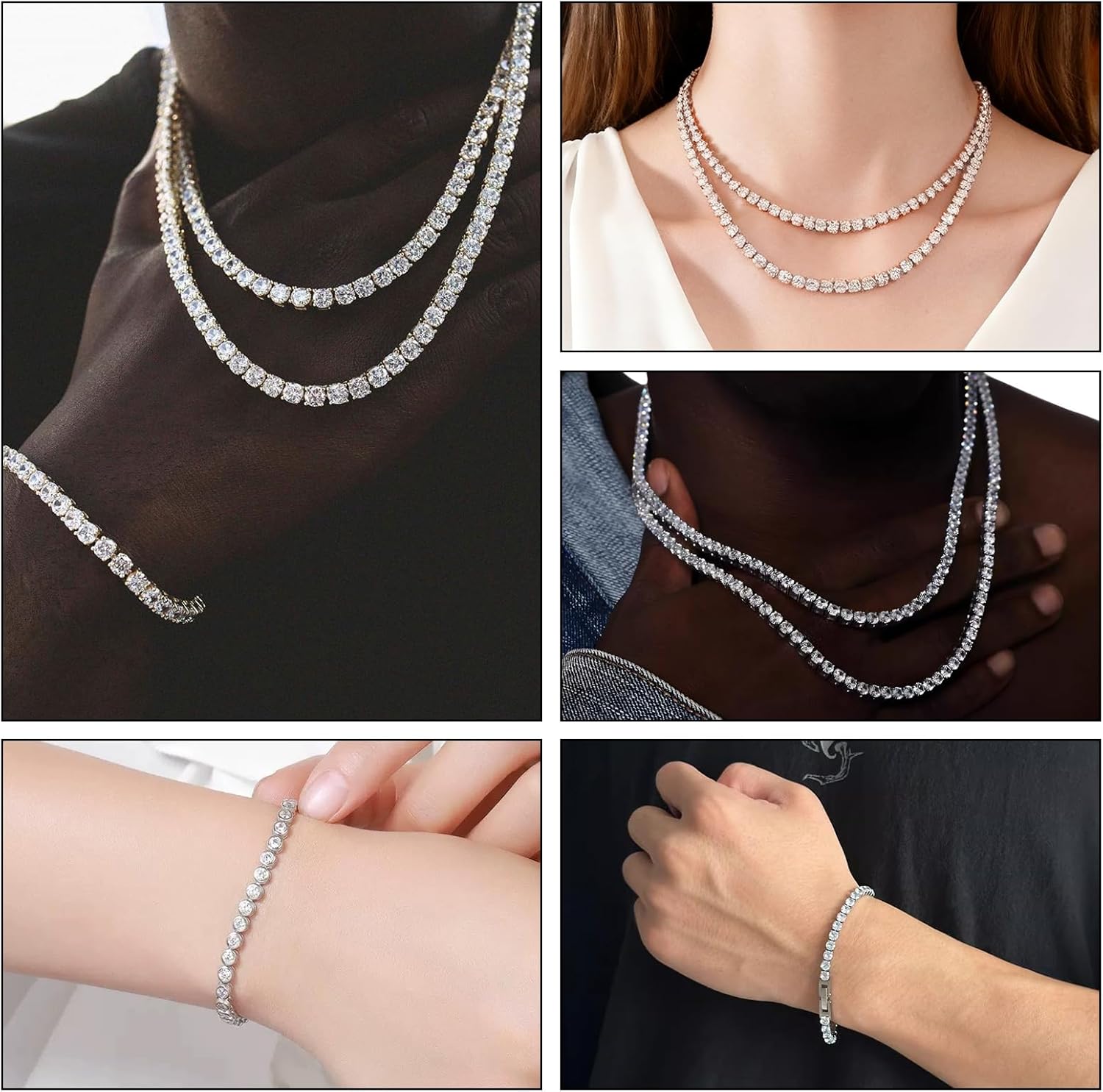 4Pcs Tennis Necklace Set Dainty silver Rhinestone Necklaces and Bracelet Hypoallergenic Tennis Necklace Jewelry Sets for Women Wedding Merry Christmas Jewelry Gift - Image 7