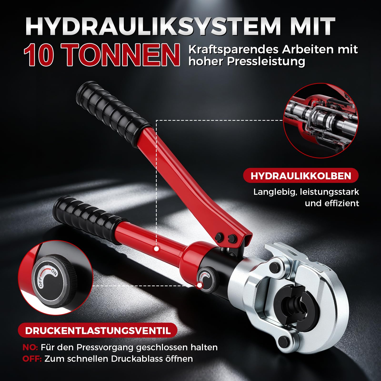 Profi Presszange Set V-Kontur und TH-Kontur für Kupferrohr, Edelstahlrohr und Verbundrohr, Handpresszange mit Rohrabschneider und Entgrater, V12 V15 V18 V22 V28, TH16 TH20 TH26 TH32