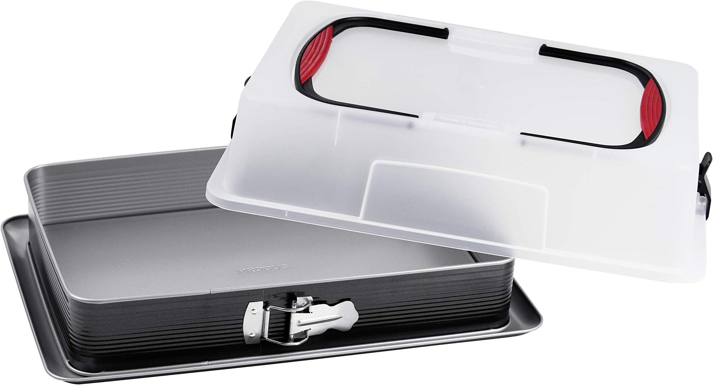 Probus baking tray springform with transport hood, non-stick coated rectangular springform pan with high rim and spill protection, incl. practical carrying hood with soft handles