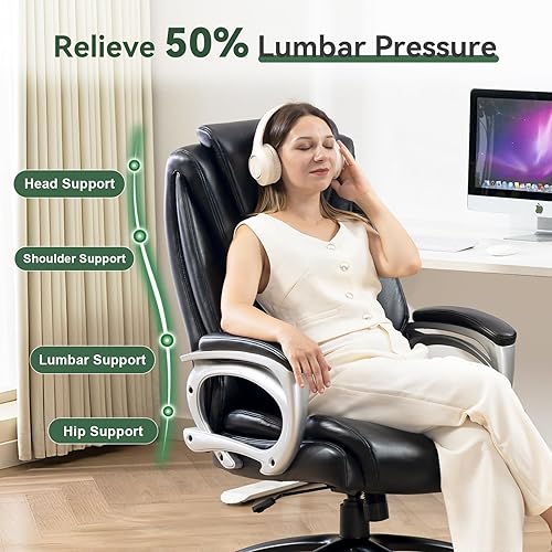 Miniatura 4 de Vogue Furniture Direct Silla de oficina grande y alta de 500 libras, silla de escritorio de piel sintética con respaldo alto, ruedas ajustables para