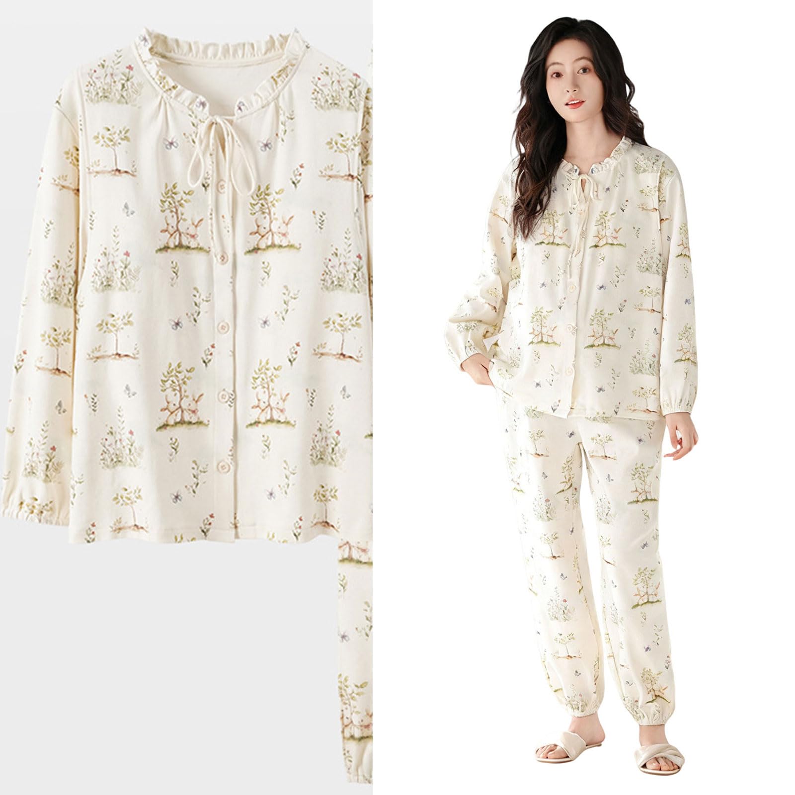 Pigiama premaman premaman in cotone regolabile Set traspirante Homewear elastico caviglia per la gravidanza Rilassarsi Autunno Inverno Confortevole Indumenti da notte