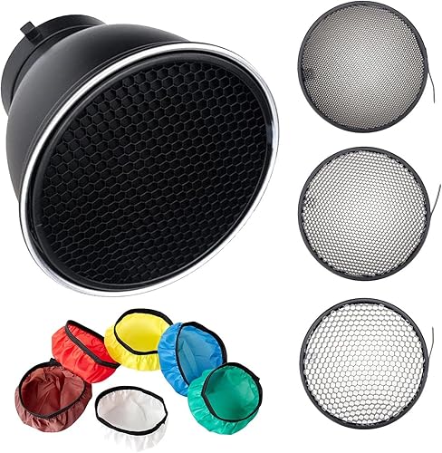 Difusor reflector estándar de 7 pulgadas7.1 in con rejilla de panal de 204060 grados para montaje Bowens luz de estudio estroboscópica flash y luz
