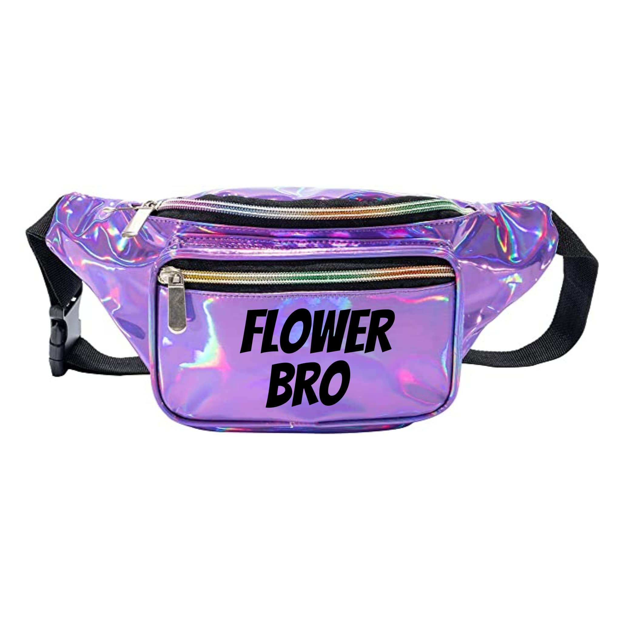Flower Bro Holographic Metallic Fanny Pack (Purple w/Black Text)