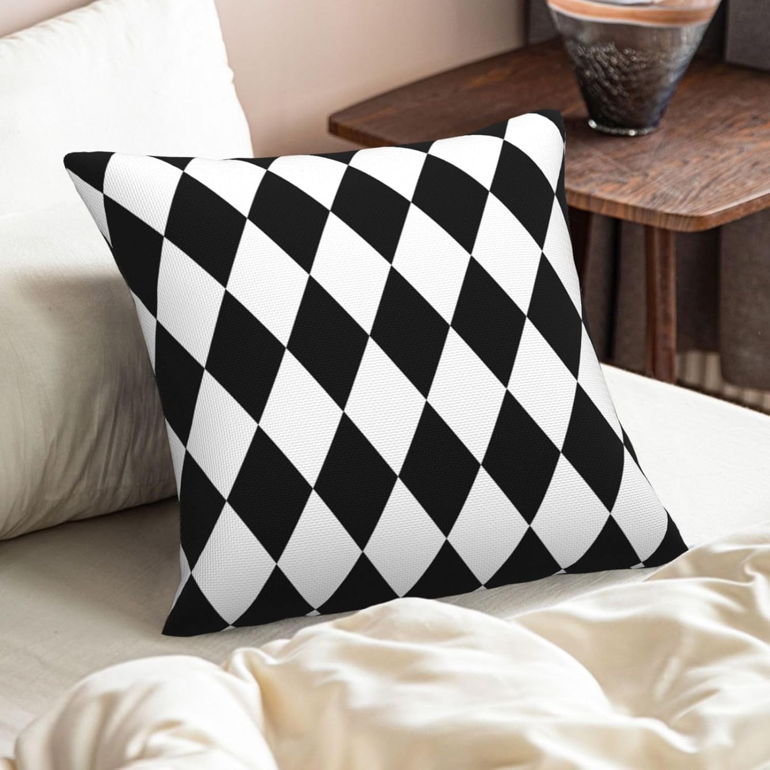 Black and White Harlequin Pillow Covers 20"x20" Set of 2 Home Decor Linen Cushion Case for Bed Couch Living Room