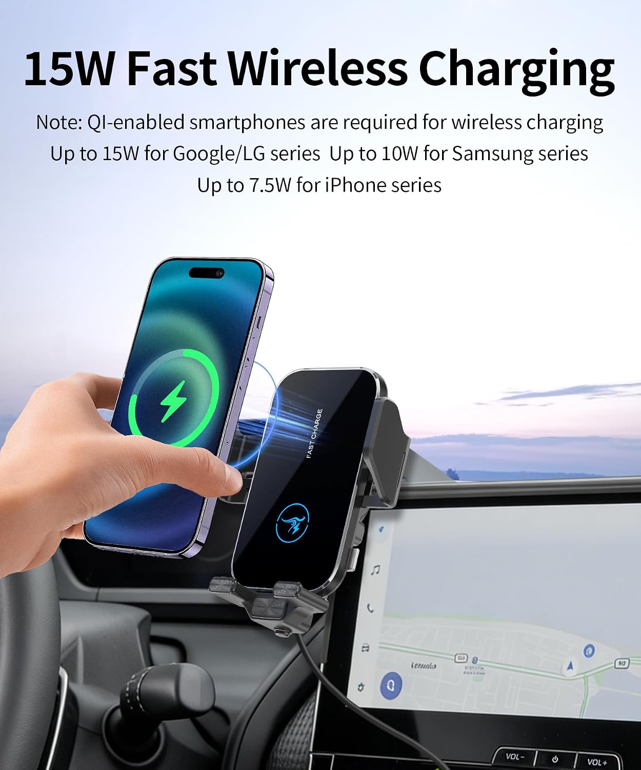 15W Wireless Fast Charger for Toyota BZ4X 2023-2026/Subaru Solterra 2023-2026 Accessories 8/12.3 inch Screen Fixed Clip, Interior Decoration Mobile Phone Mount,Vehicle-Specific Custom Mount