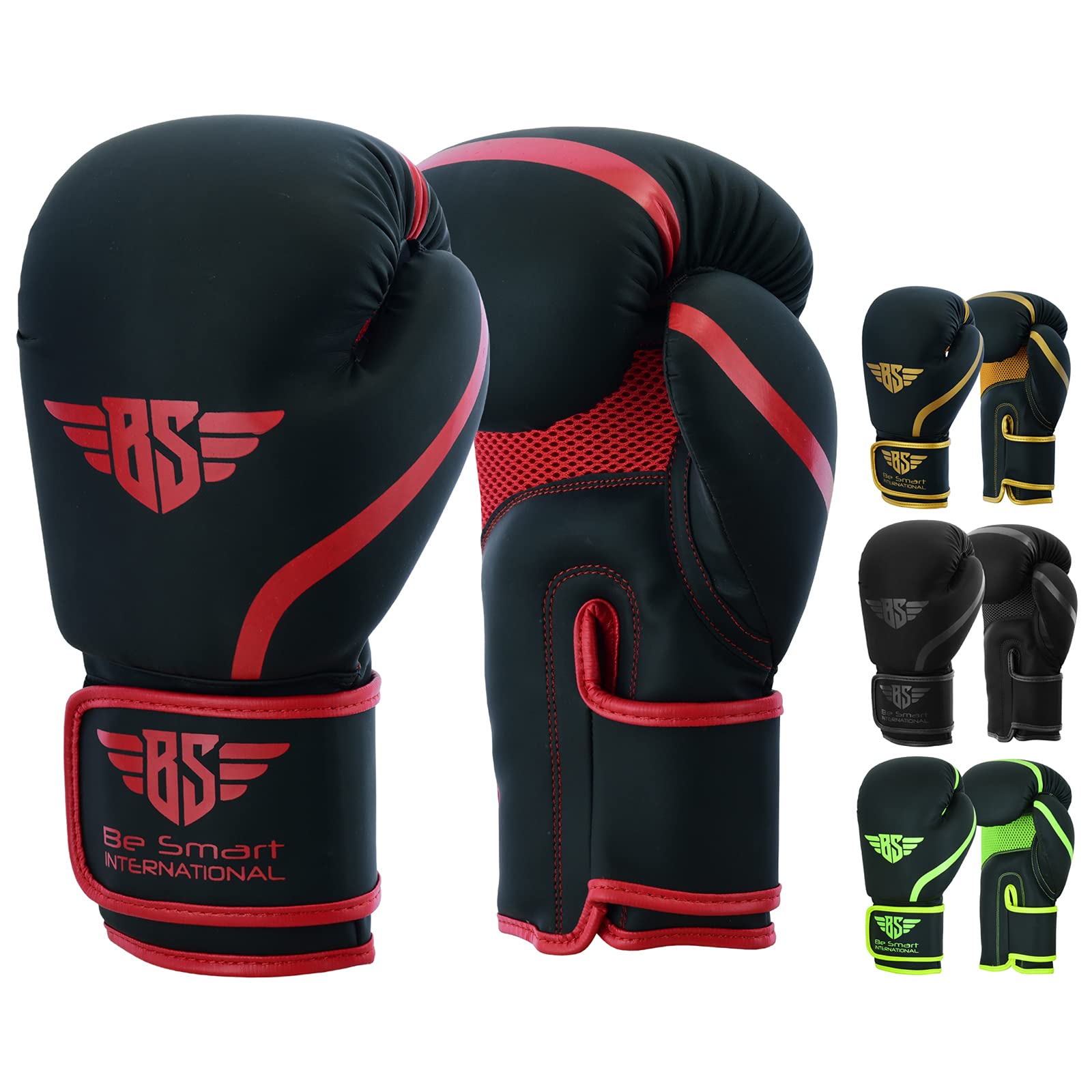 BES Smart® Professional Boxing Gloves For Adults Youth Kids Men and Women Mitts Leather Pro Gel Muay Thai MMA Kick Boxing Sparring Grappling Fighting & Training Punch Bag (4oz, Matte Red)