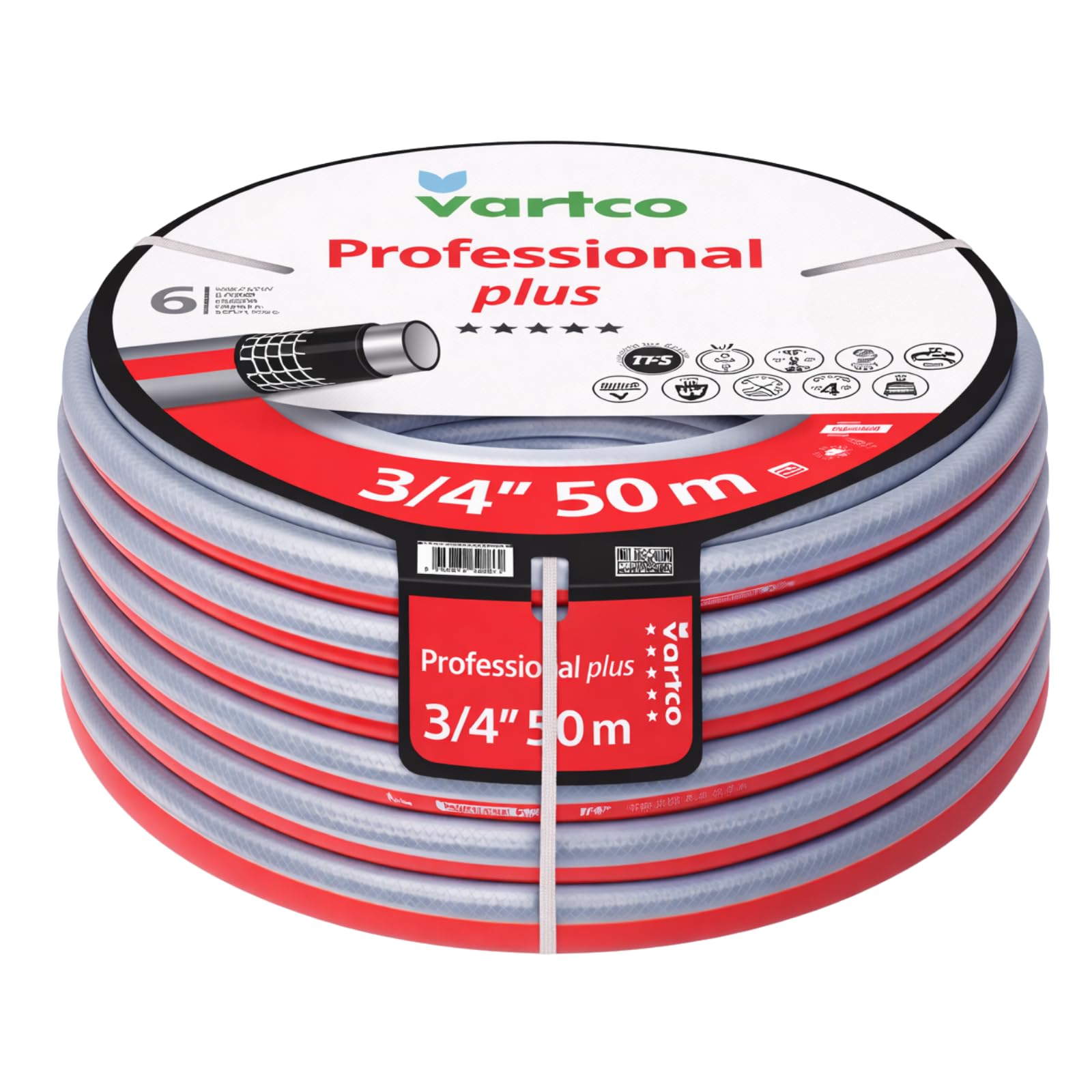 Professional Plus 6-lagiger Gartenschlauch 3/4" 50m – Trinkwasserschlauch Lebensmittelschlauch – Torsion-Free System (TFS) – Flexibel UV-beständig 30 Bar
