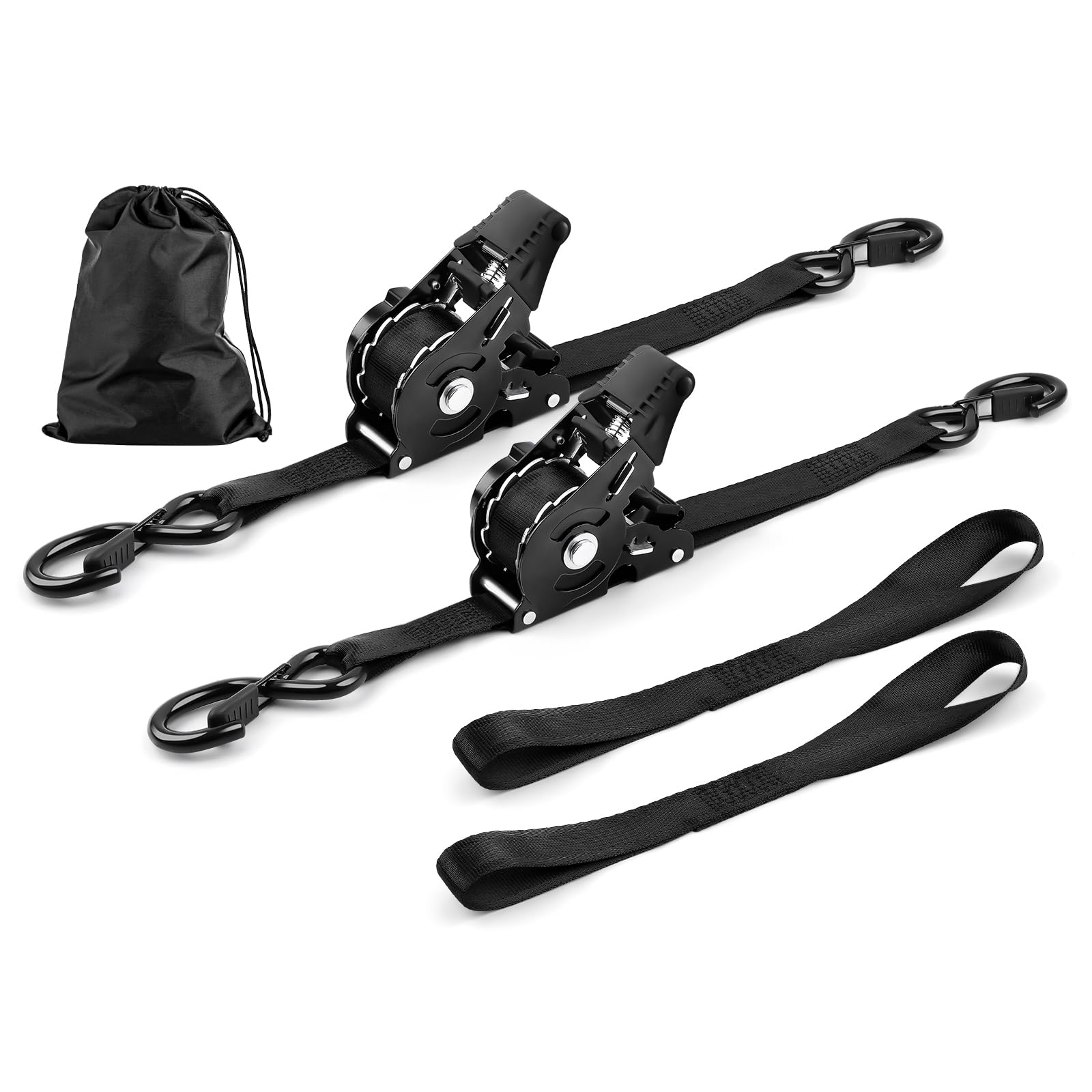 Retractable Ratchet Strap Heavy Duty 2 Pack 10 FT 1800 LB Break Strength Ratchet Tie Down with Safety Lock S Hooks and Soft Loop Tie Down.