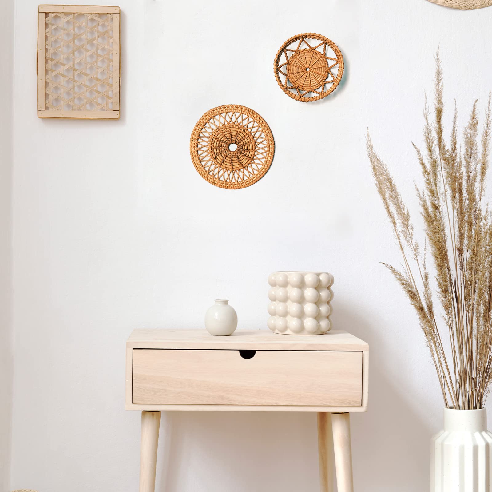 6 PCS Rotin Mur Décor Boho Suspendus Jonc De Mer Paniers Tissé Mur