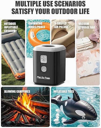 Miniatura 4 de Portable Air Pump for Inflatables Mini Air Pump with 1600mAh Battery & Camping Light - Rechargeable Electric Pump for Vacuum Storage Bags, Air
