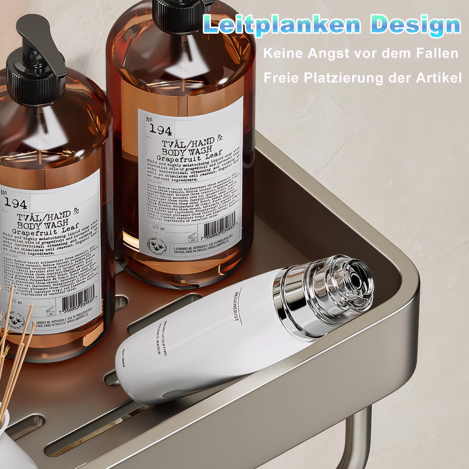 DIYGEEK Doucheplank zonder boren, wit, opbergrek, ABS-kunststof, met 2 haken en 1 douchehouder, voor 18 mm-25 mm douchestrail, 1 stuk, wit
