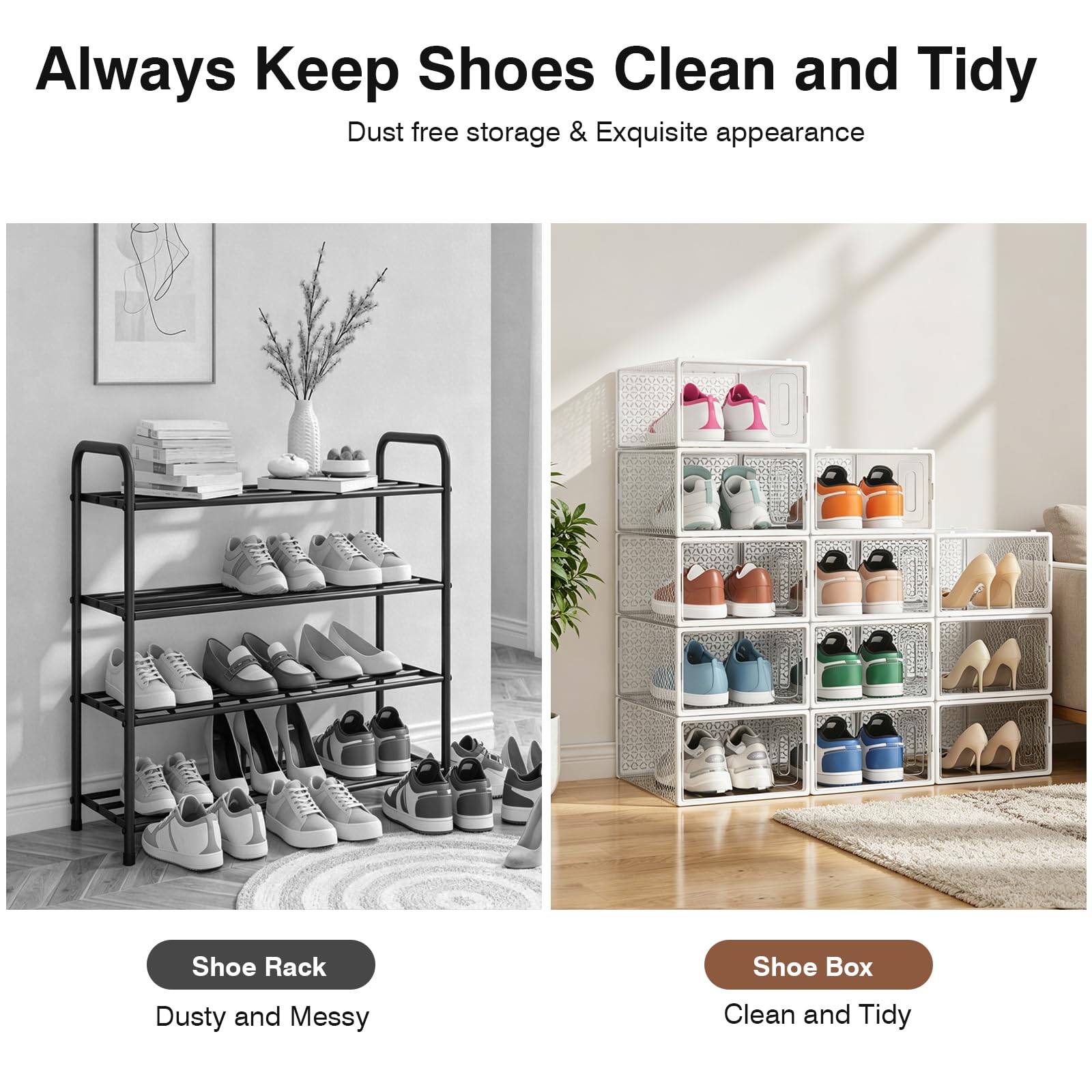12er Set Schuhboxen stapelbar transparent, faltbare Schuh-Organizer