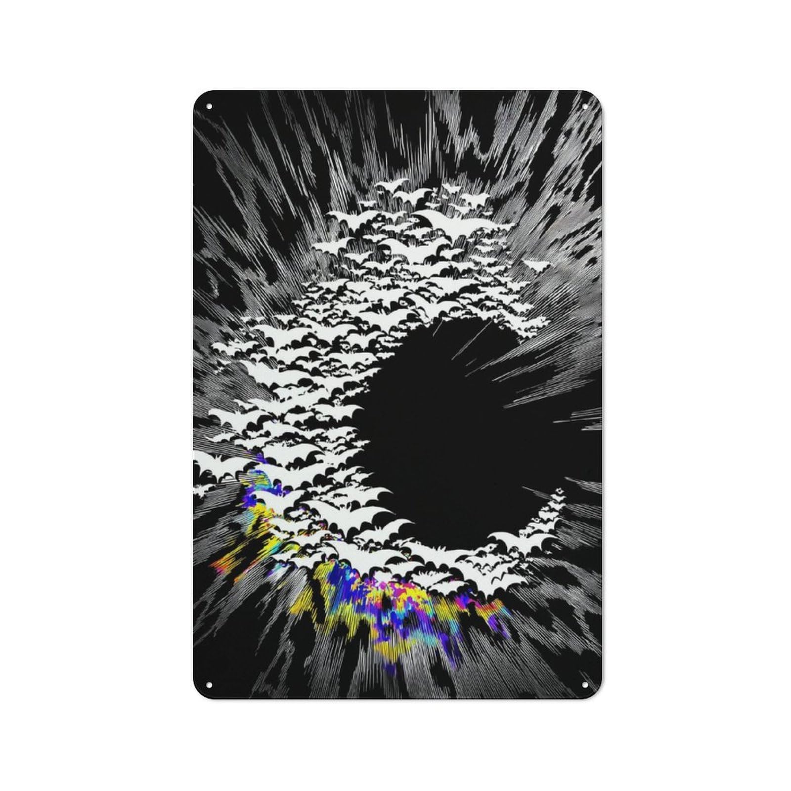 Junmoney Whirling Bat Swarm In Black And White Industrial Decorative Metal Plaque 30X20cm Featuring Urban Room Decor For Flat, Bar, Studio Or Gallery Wall