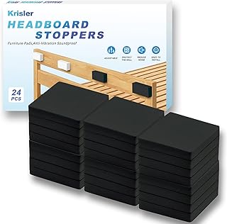 24PCS Eva Foam Headboard Stoppers for Wall, Size 6 * 6 * 1 cm, Furniture Pads, Anti-Vibration Soundproof Pads for Bed Frame|Headboard, Black