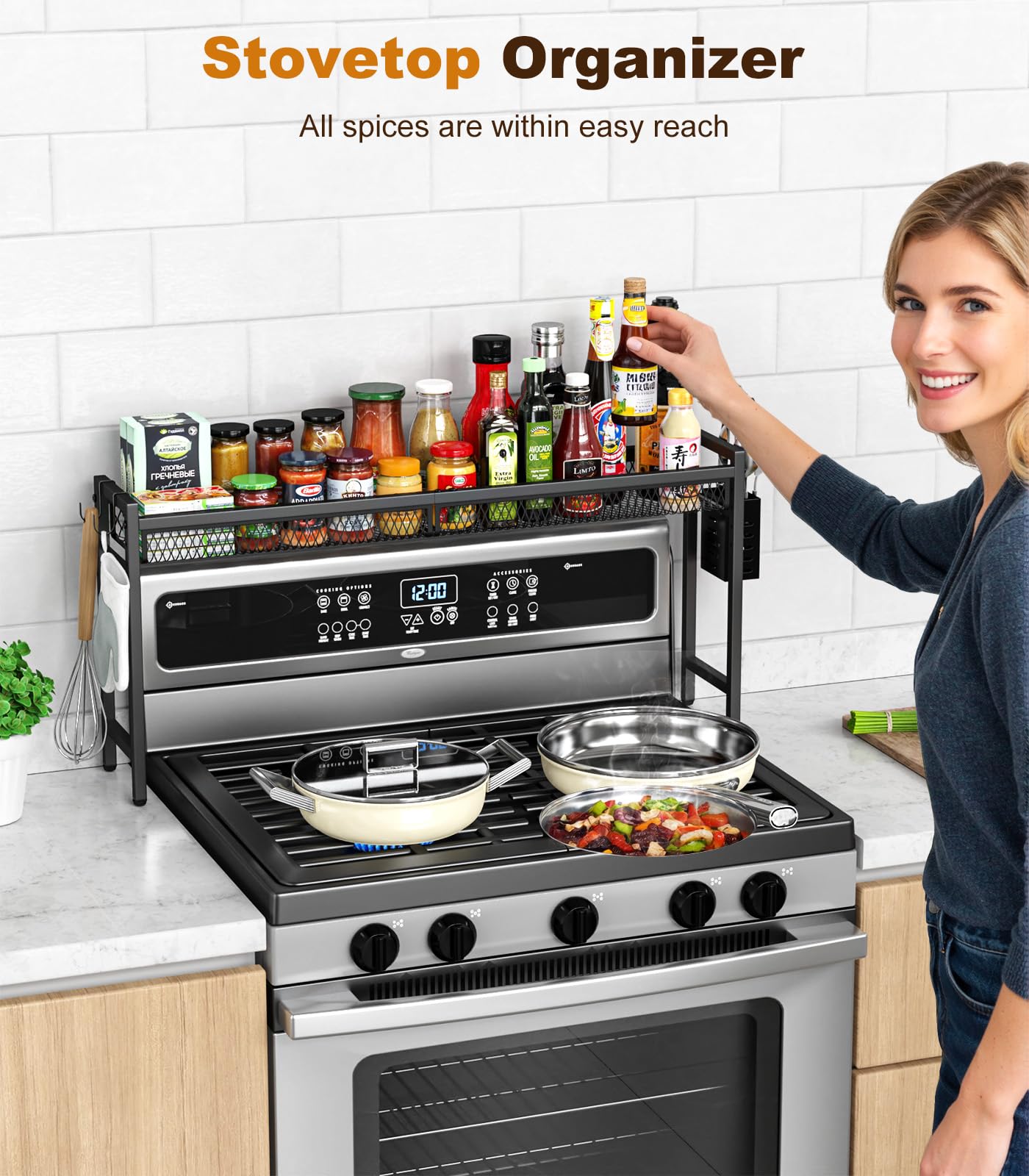 Stove Top Shelf - 5 Level Adjustable, Black -8 Stove Top Shelf - 5 Level Adjustable, Black -8