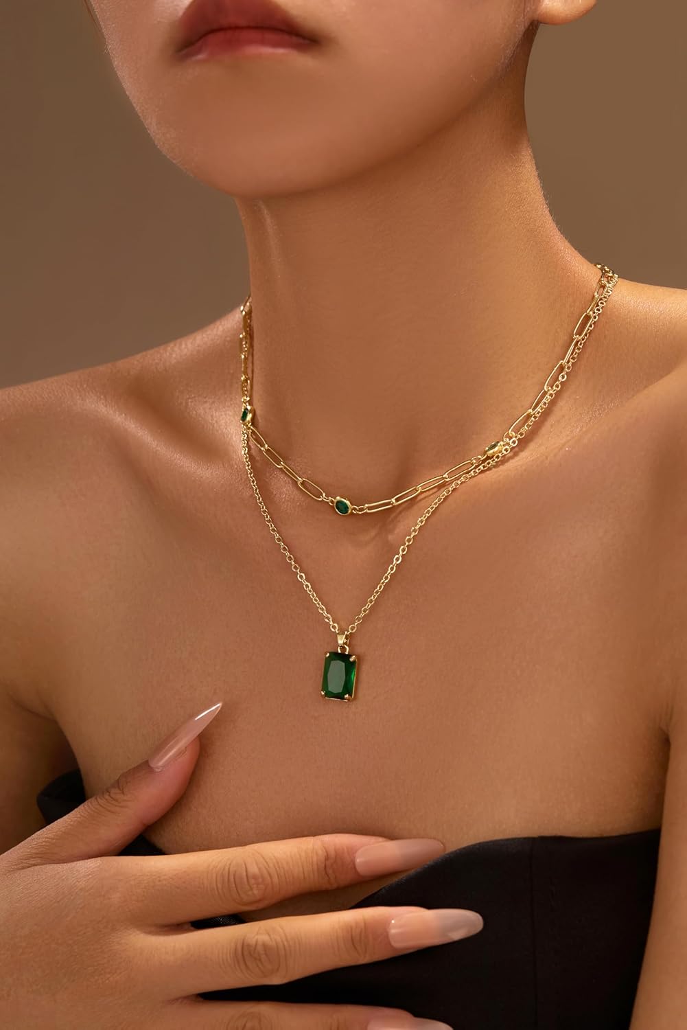 Gold Layered Pendant Necklaces for Women 14k Gold Plated Crystal Choker Necklace Paperclip Rhinestone Necklace Party Prom Jewelry - Image 2