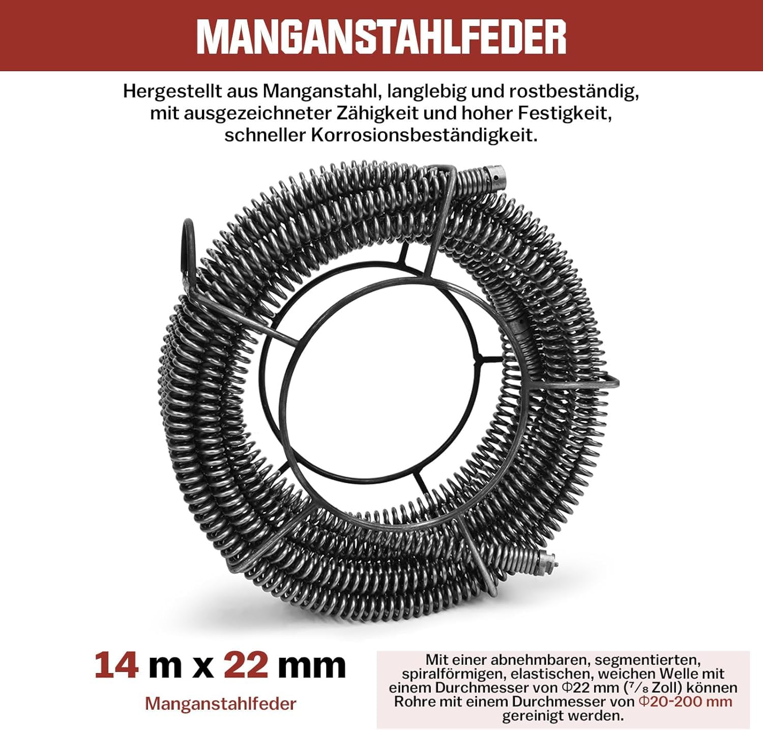 Sgorgatore Elettrico 850W per Tubazioni Ø20-200mm con 12 Taglierine 450RPM | Spirali da 28m(Ø22mm), 14,5m(Ø16mm) e 5m(Ø10mm), Macchina per la Pulizia e la Disostruzione di Tubi, Sscarichi e Fognature