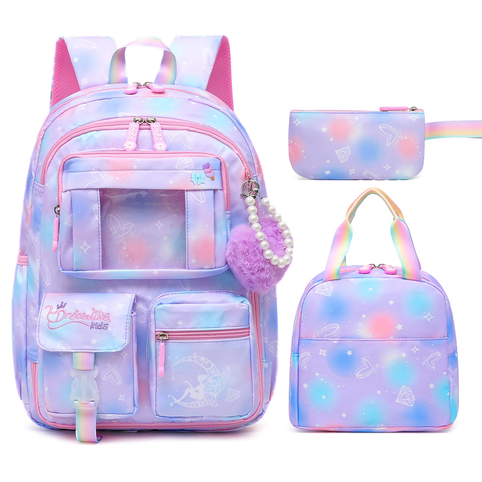 Sweet Girls Backpack - Stylish Splash-resistant School Bag with Multiple Pockets & Trendy Laptop Compartment（17inch Set Purple）