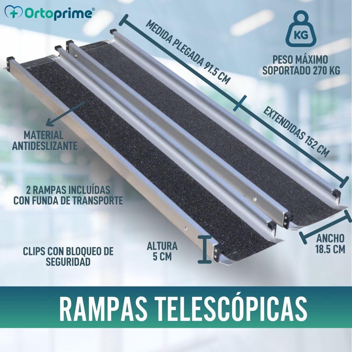 OrtoPrime Rampas Telescópicas para Silla de Ruedas Pack X2 Extensibles Rampas Minusválidos Antideslizantes - Rampa Salva Escalones Aluminio escalón PORTÁTIL - Rampa Silla de Ruedas Salvaescaleras