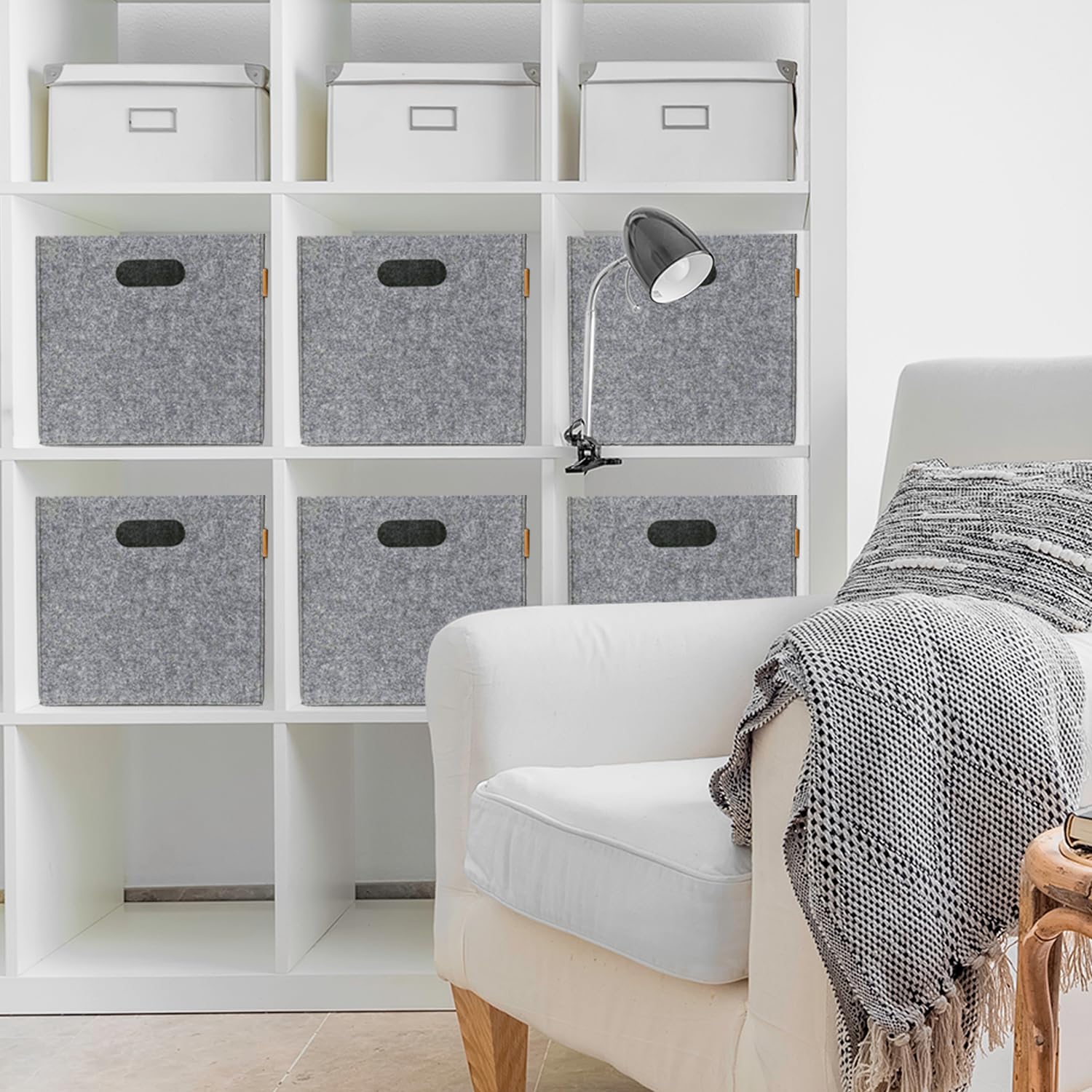 Miqio® Design Aufbewahrungsbox Filz 4er Set | 30x30x30 cm | Organizer Faltbox | Aufbewahrungskorb | Regalbox Kallax Einsatz | Beige