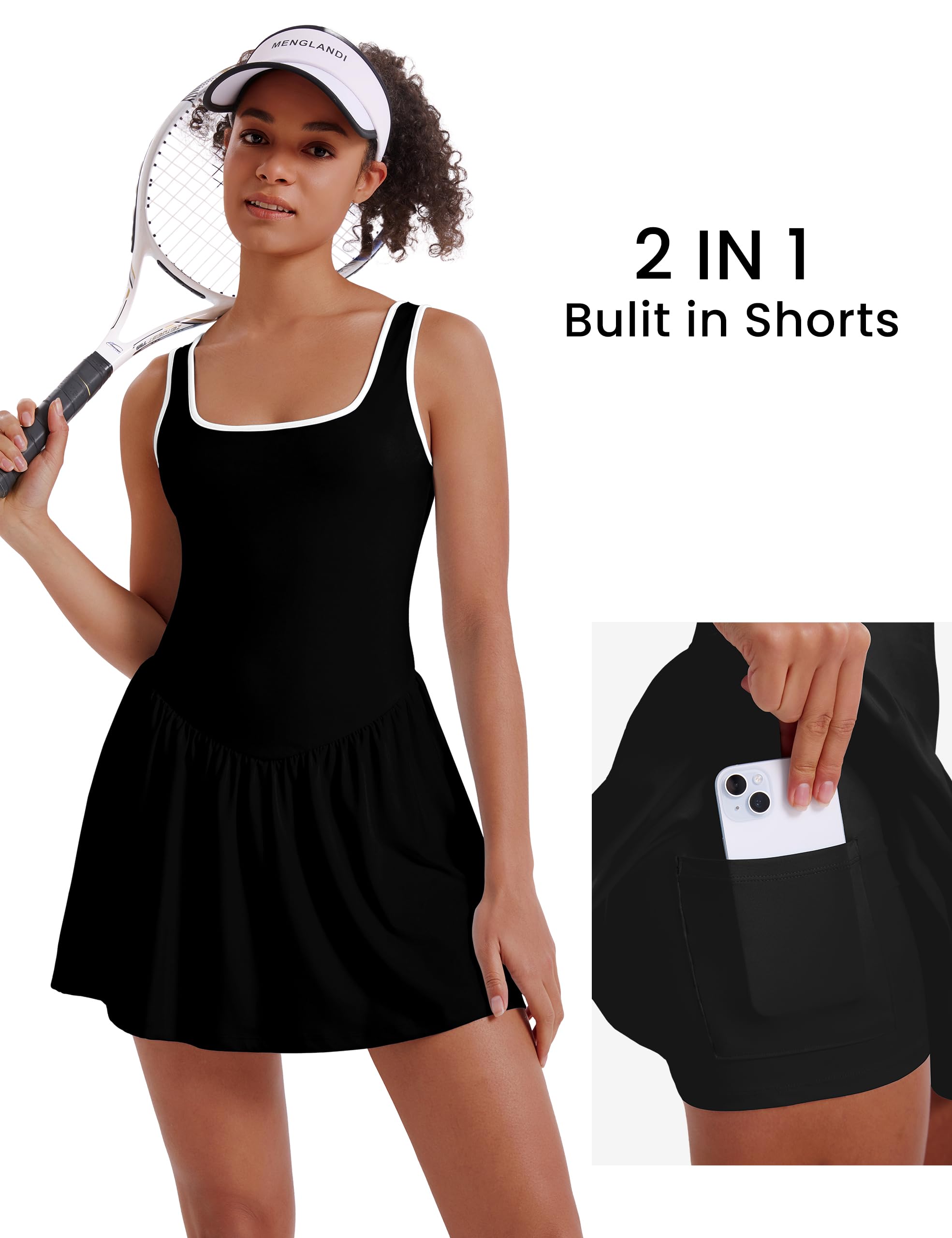 Desol Athletic Dress for Women Square Neck Sleeveless Built in Shorts with Pockets Tennis Dress Golf Active Workout Dress — view 2