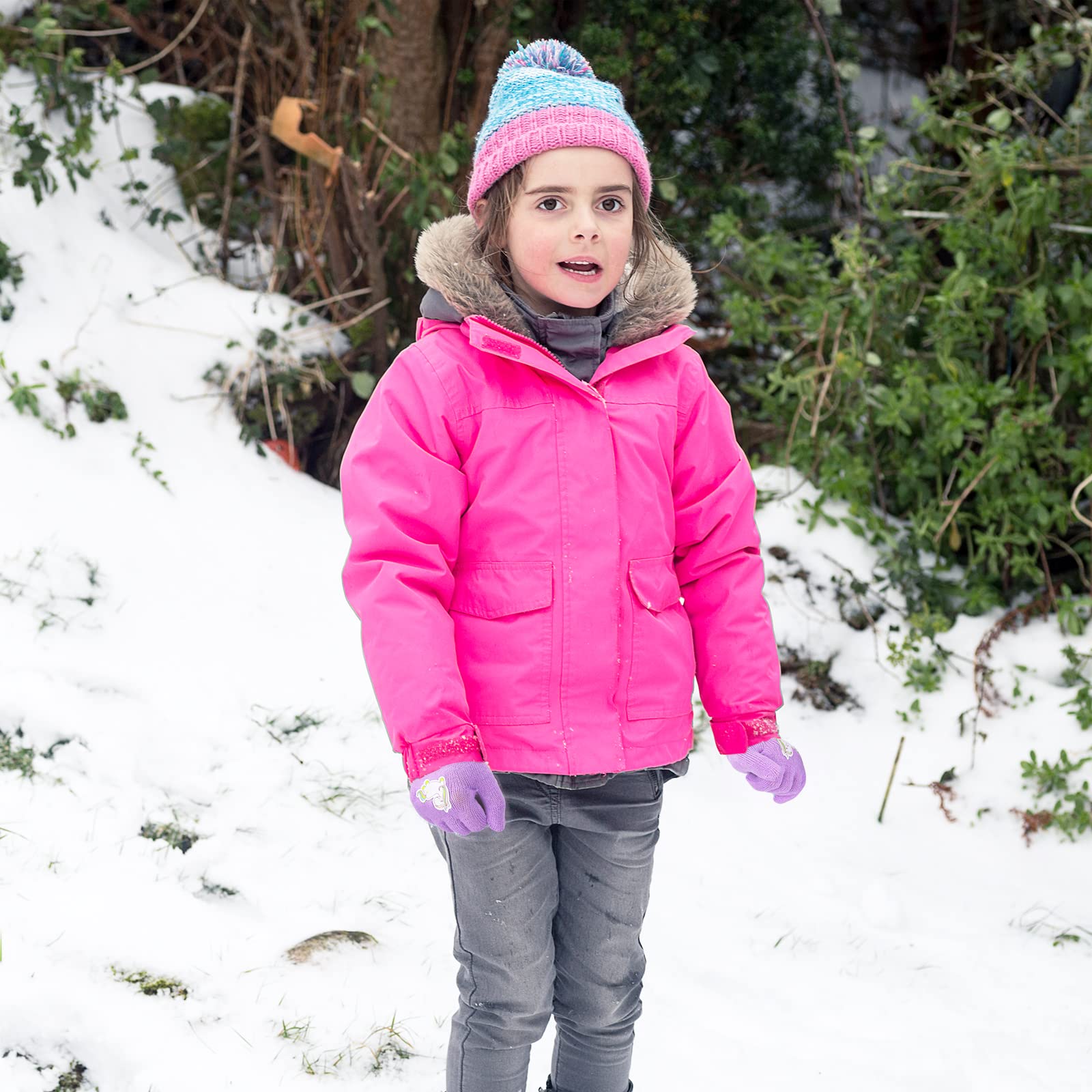 QKURT 6 Pares de Guantes de Punto para Niños Guantes Cálidos de Invierno para Niños Pequeños Manoplas Mágicas de alto Estiramiento con Patrón de Unicornio Novedoso Adecuado para Niñas de 5 a 12 años