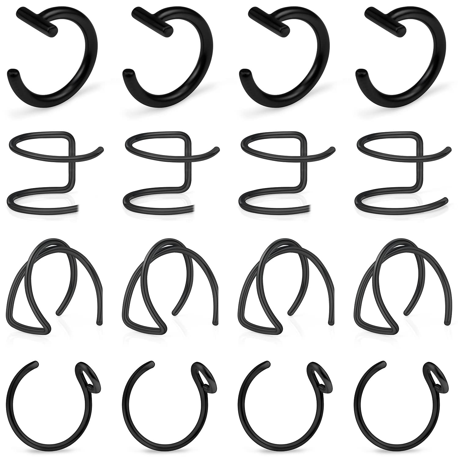 FtovosyoFake Lip Rings T Shaped Stainless Steel Gothic Clip on Non Piercing Nose Ring Double Cartilage Helix Earrings Ear Cuff for Women Men