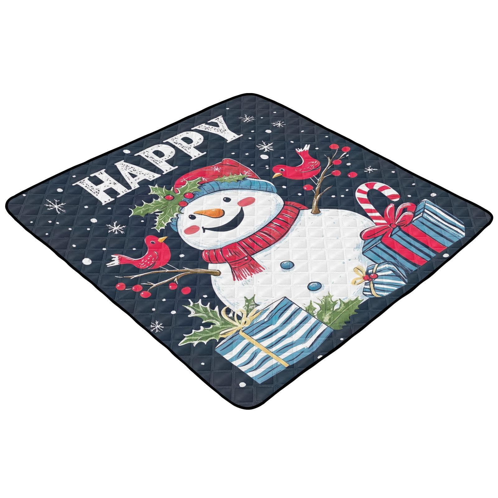 BOESI Doodle Cute Snowman Pattern Baby Play Mat, 50“ X 50” Washable Folding Crawling Mat, Baby Floor Mat, Soft, Thick, Non-Slip