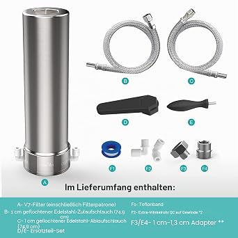 SimPure V7 Under-sink Water Filter System 75000 Litres 5 Stage Stainless Steel Under Sink Water Filter Direct Connect to Kitchen Tap Reduces 99% Lead Chlorine Bad Taste