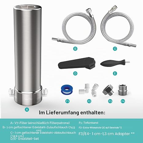 SimPure V7 Under-sink Water Filter System 75000 Litres 5 Stage Stainless Steel Under Sink Water Filter Direct Connect to Kitchen Tap Reduces 99% Lead Chlorine Bad Taste