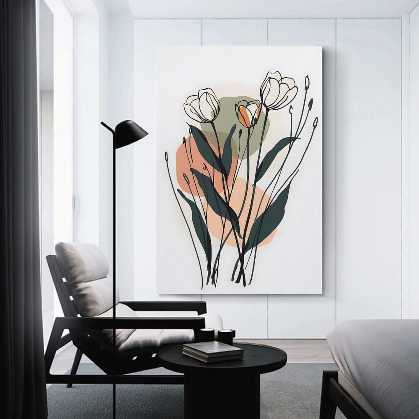 Junmoney Minimalist Floral Art with Tulips Canvas Wall Art, 20x30inch(50x75cm), for Bedroom Decor, Cosy Corners Or Studios, Stylish Decor for A Restful Room Update