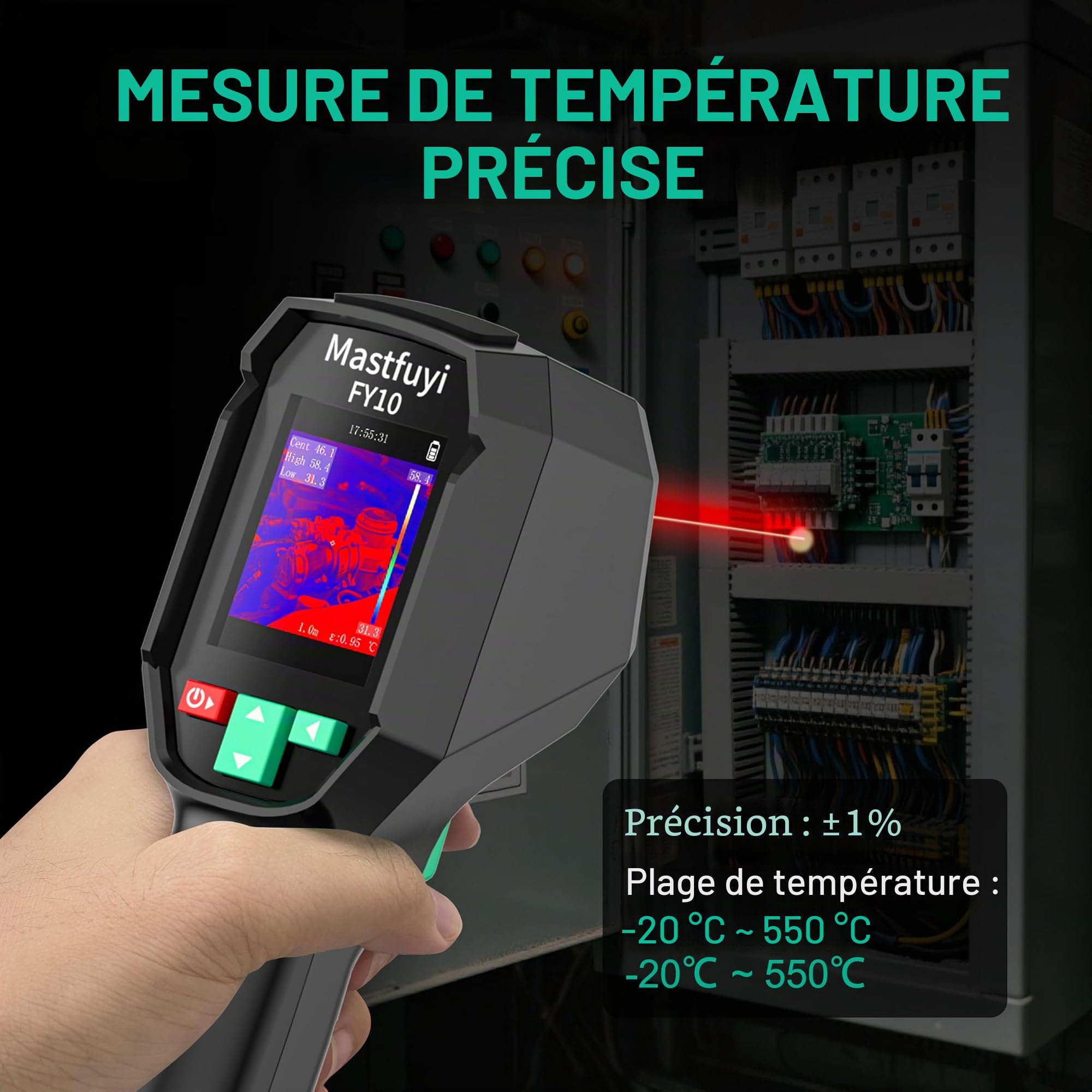 caméra thermique infrarouge 96x96 pixels, -20°C~550°C, 25Hz | Caméra de détection de chaleur pour électricien et maintenance industrielle avec FOV 50°, écran LCD 2.4 pouces, autonomie 8H