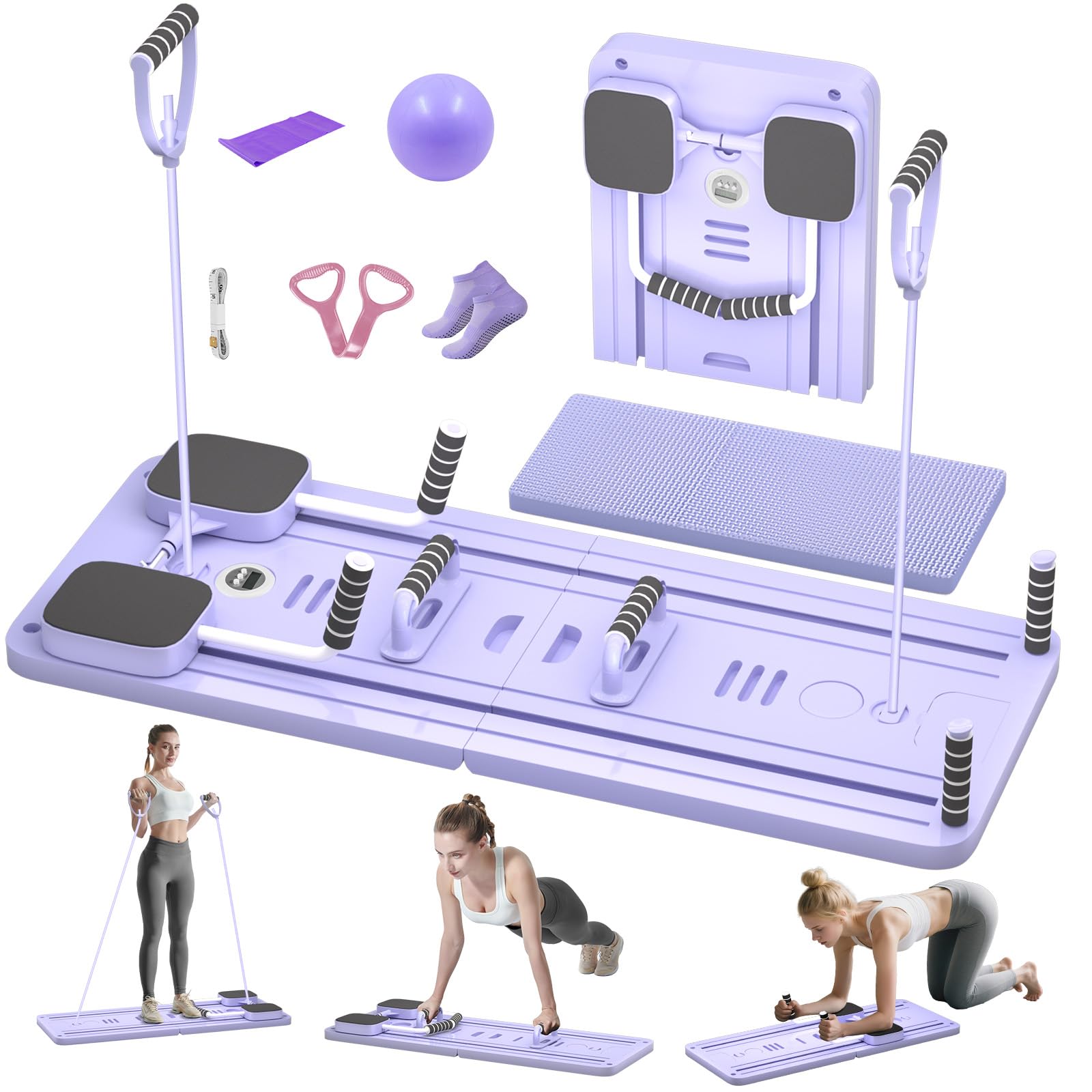 Tavola da Pilates pieghevole, Set di attrezzature per Pilates Reformer Board multifunzionale con rimbalzo automatico per allenamenti completi del corpo, regalo fitness per donne