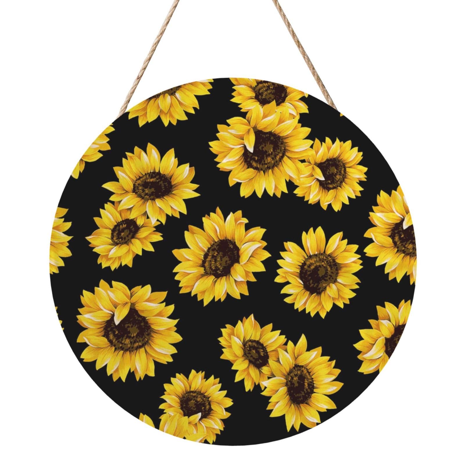 InOmak Sunflower Design, Round Wood Panel Painting 12 in, Wall Hanging Painting For Home