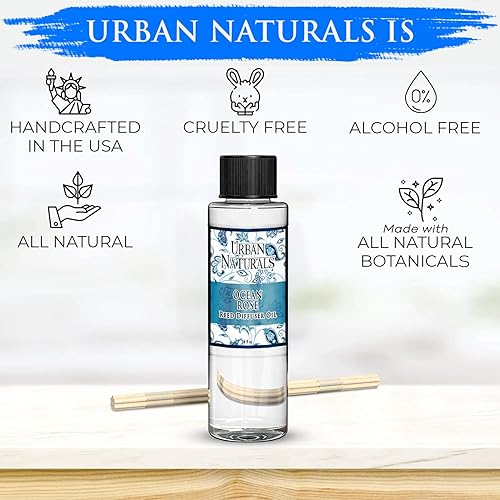 Miniatura 330 de Urban Naturals Reed Diffuser Oil Refill Ocean Mist Sea Salt with Salt Spray, Violet Leaf, Sea Grass, Driftwood 8 oz + Free Reed Sticks, Made in The