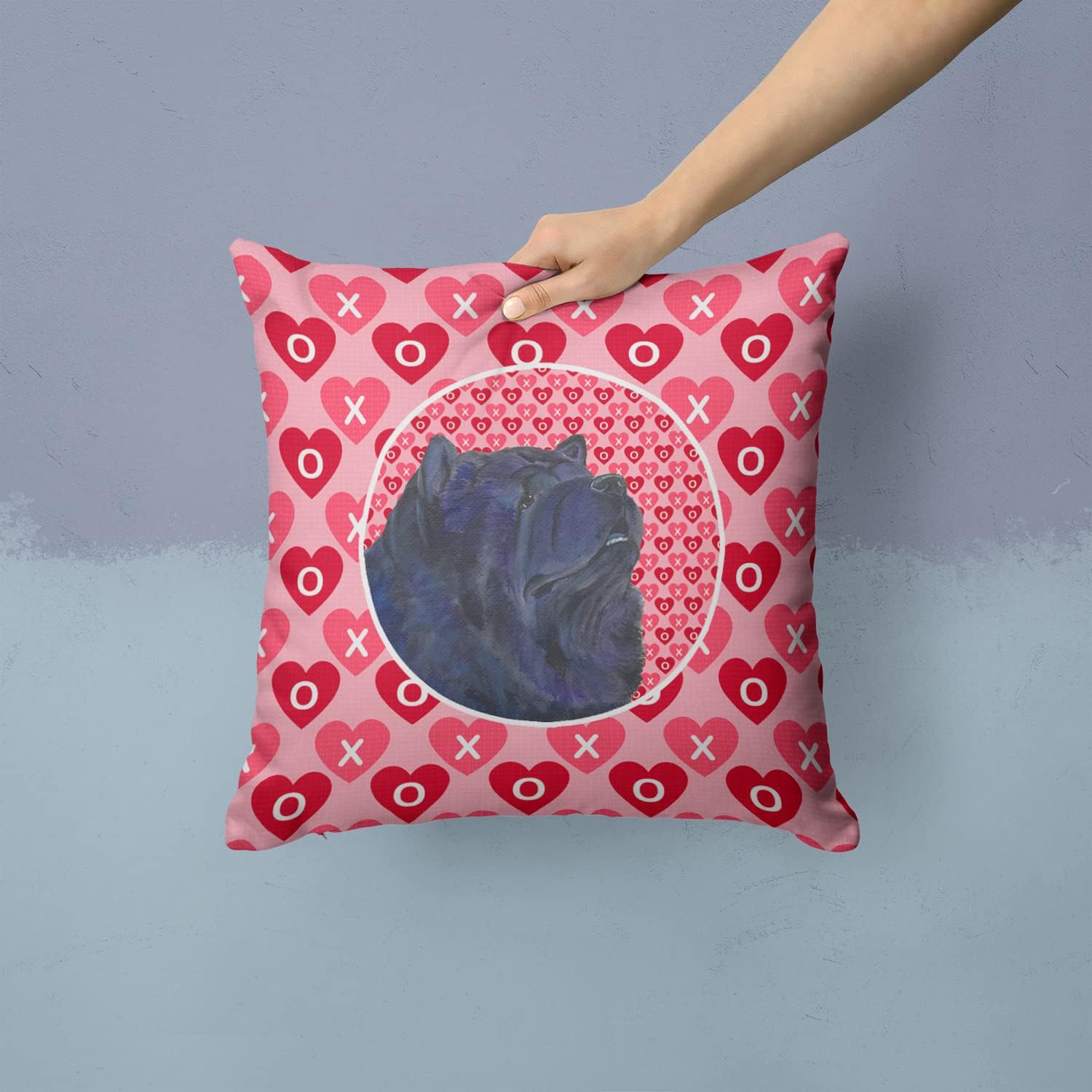 Caroline's Treasures SS4501PW1414 Chow Chow Hearts Love and Valentine's Day Portrait Fabric Decorative Pillow Machine Washable, Indoor Outdoor Decorative Pillow for Couch, Bed or Patio, 14Hx14W