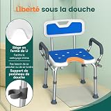 Luckfaith Chaise de Douche Réglable avec Accoudoirs – Siège de Douche Antidérapant en Forme de U avec Dossier et Accoudoirs Rembourrés, Tabouret de Bain Léger pour Seniors et Personnes Handicapées - 4