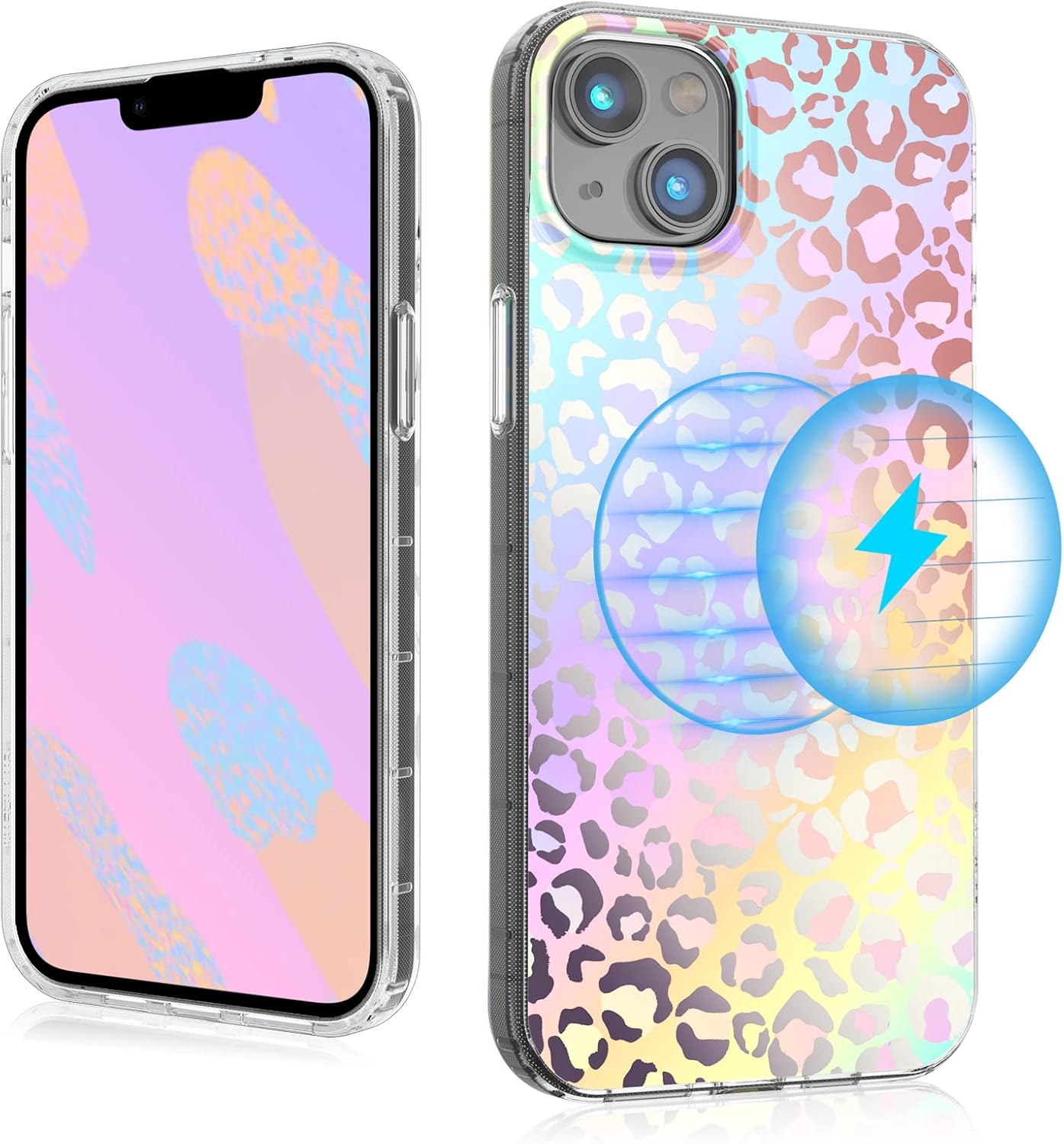 MYBAT PRO Magnetic Slim Case for iPhone 14 Plus Case 6.7", Compatible with MagSafe, Mood Series for Women Girls, Military Grade Drop Shockproof Non-Yellowing Protective Cover, Holographic Leopard