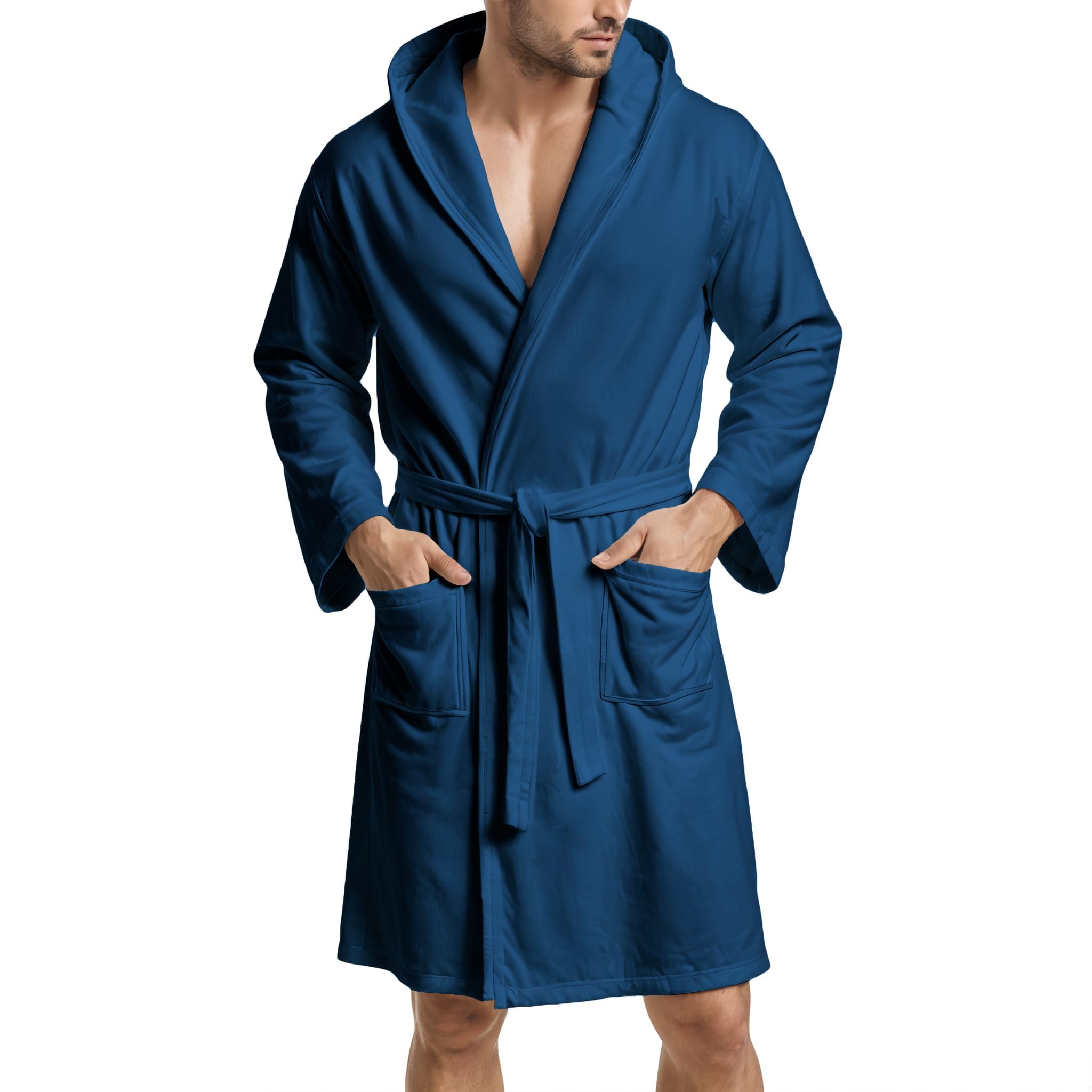 PETTI Artigiani Italiani Szlafrok z Mikrofibry Męski Damski z Kapturem, Kieszeniami, Paskiem, Unisex Szybkoschnący na Siłownię, Basen, Plażę, Spa, Granatowy, M