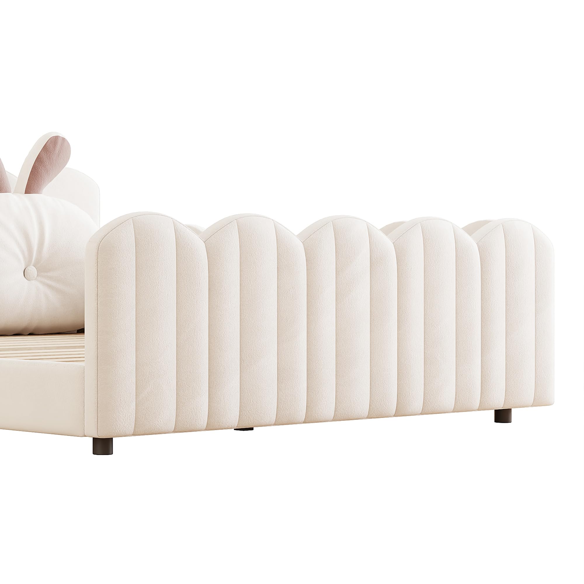 Gepolstertes Plattformbett mit Kissen in Kaninchenform, Beige (140x200CM)