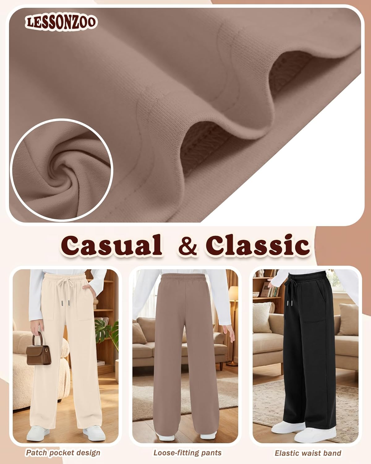 4 Pack Girls' Wide Leg Pants Drawstring Baggy Sweatpants Teen Loose Open Bottom Joggers with Pockets 5-16 Years