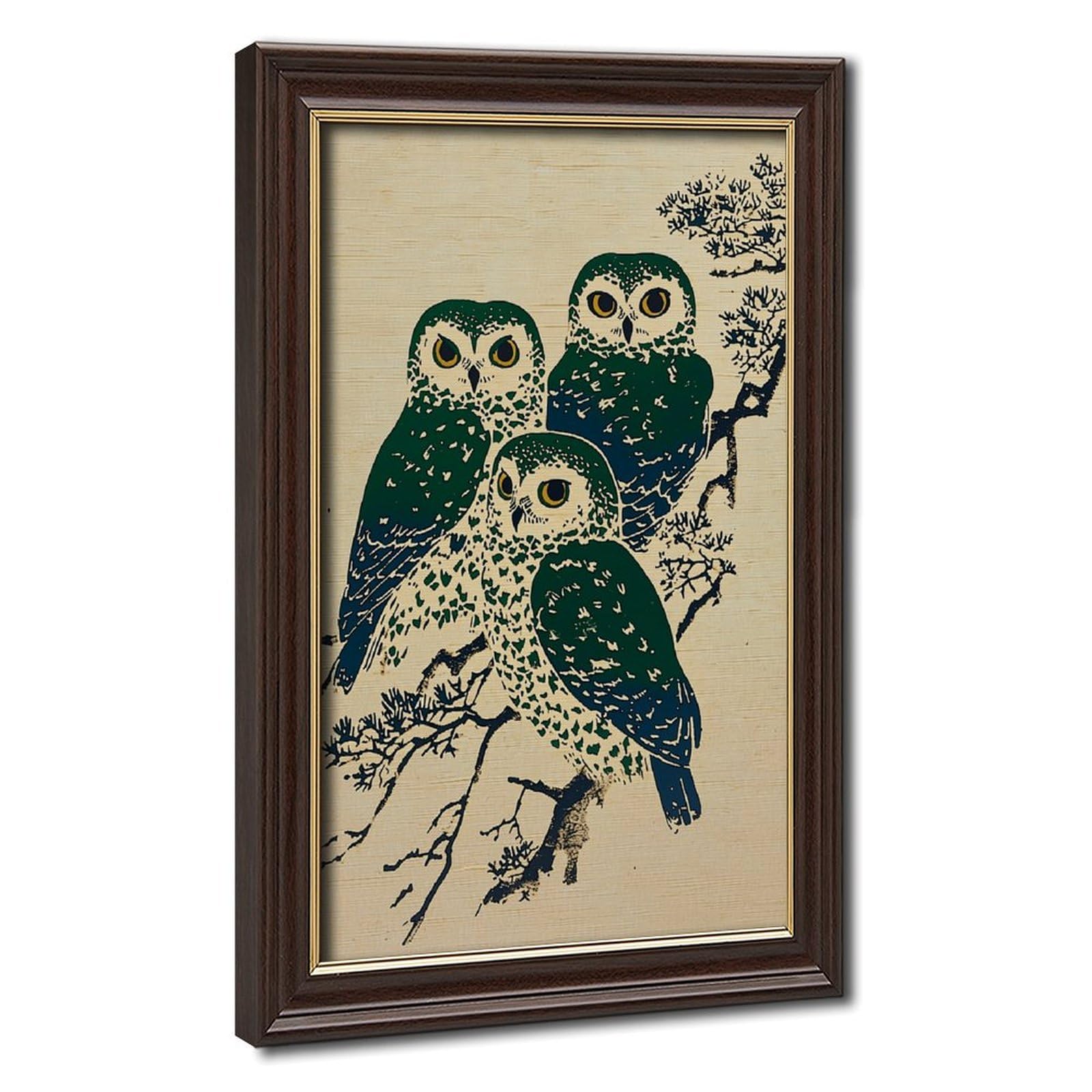 AYINUER Three Green Owls On Branch Poster Canvas Poster