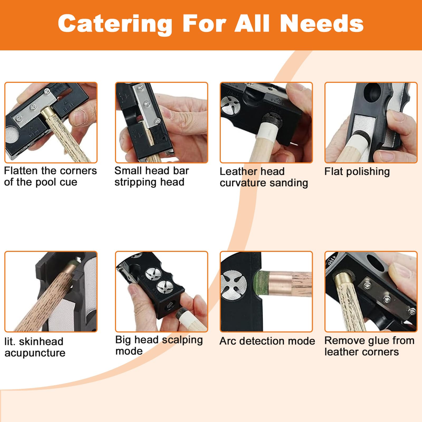 Heavenlife Outil De Réparation De Queue De Billard, 8 En 1 Outil De Pointe Queue De Billard Multifonctionnel Accessoires Pour Le Remplacement Et La Mise En Forme Des Pointes Queue