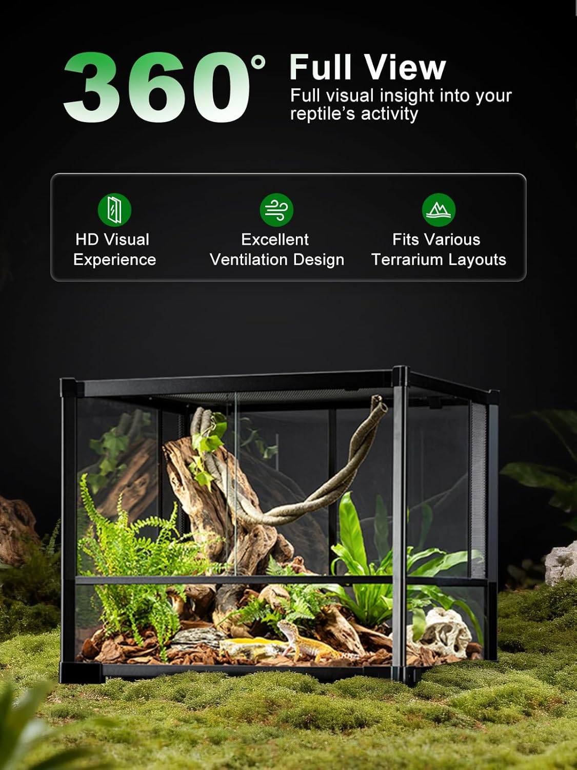 35 Gallon Glass Reptile Terrarium, 23" x 18" x 19" Reptile Habitat Tank Front Opening Tank Sliding Door with Screen Ventilation, for Reptiles Amphibians, Bearded Dragon Gecko Lizard Snake