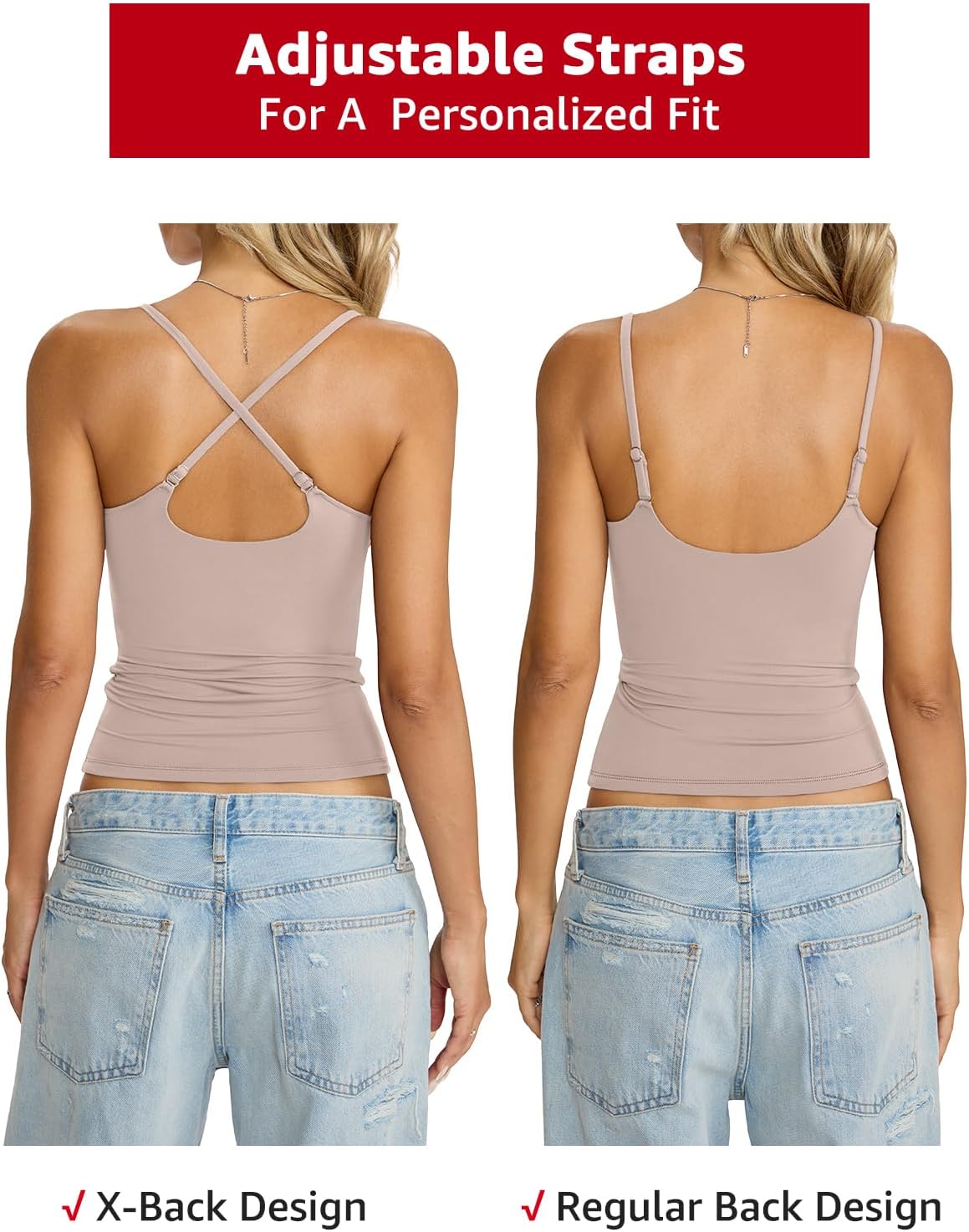 Womens Double Lined Camisole Tank Top Sexy Backless Spaghetti Strap Shirt Scoop Neck Slim Fitted Cami Y2K Going Out Top - Image 3