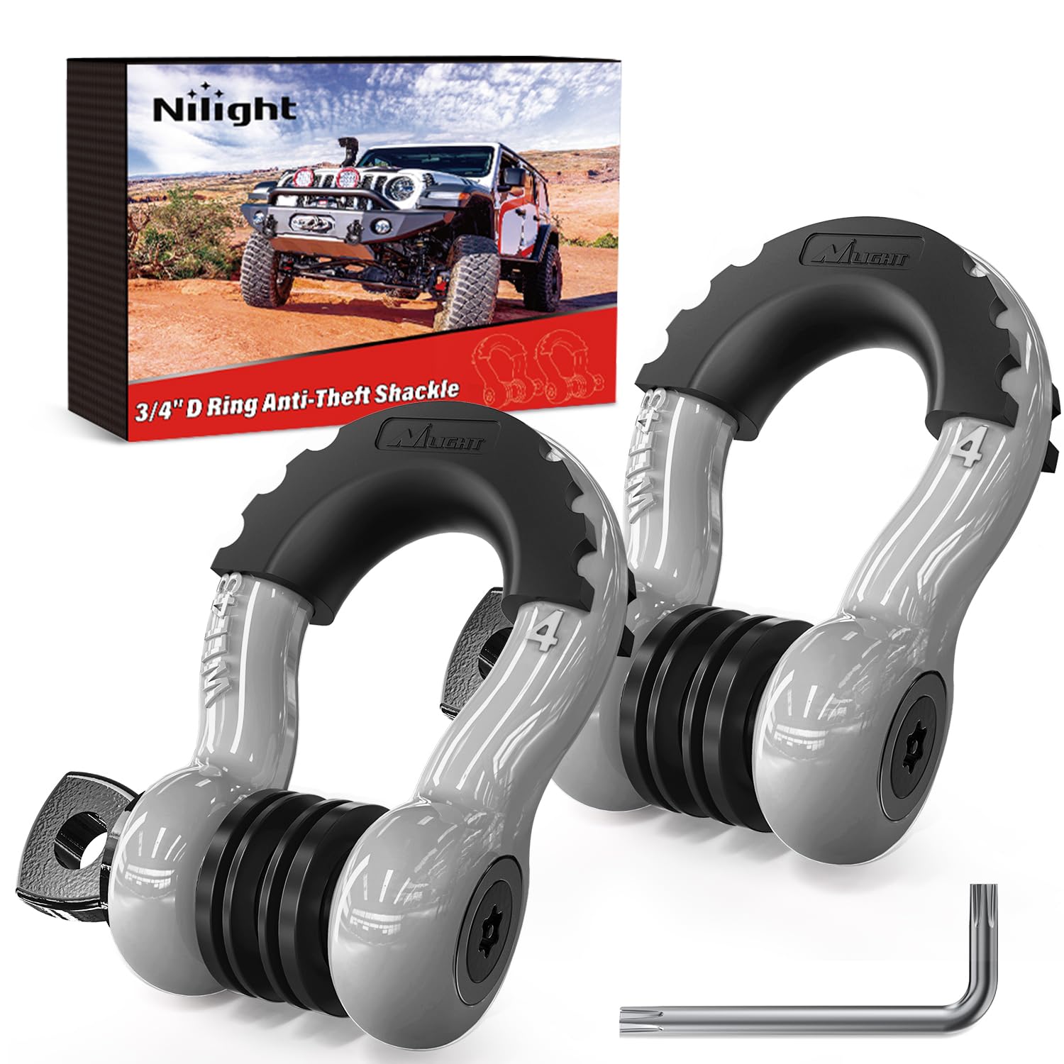 Nilight 2 Pack 3/4" D-Ring Anti-Theft Shackle Tow Hook for Truck SUV UTV