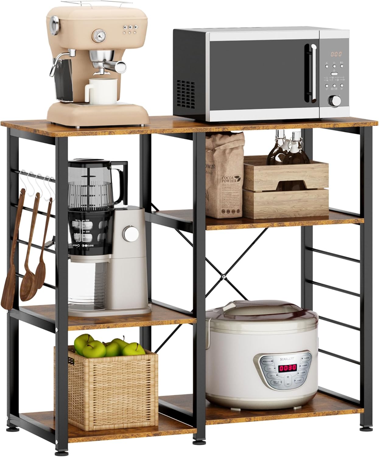 sogesfurniture Kitchen Baker's Rack, Utility Microwave Oven Stand 3-Tier Stand for Kitchen Storage Workstation Shelf, Rustic Brown