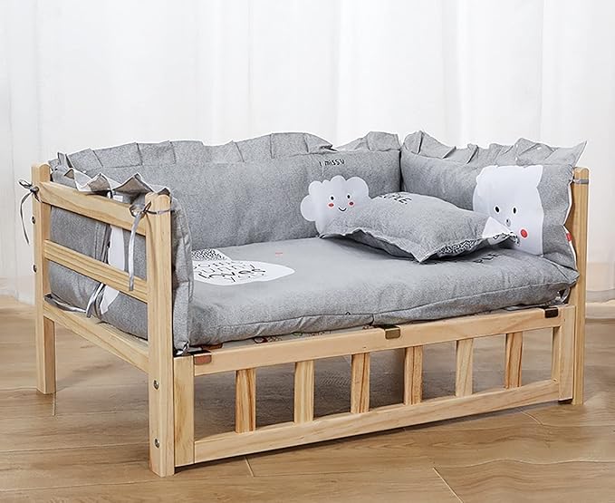 Cama Elevada para Perro Pequeño 74 cm Marco de Madera miniatura 2